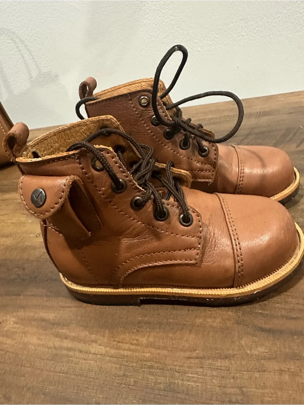 Mikoleon Kids Tan Leather Lace-Up Ankle Boots